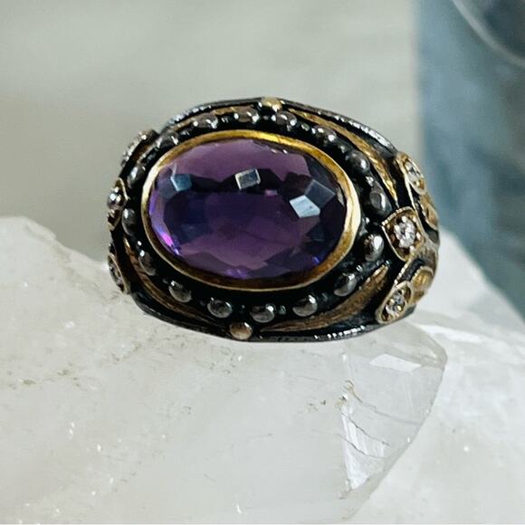 Vintage Sterling Amethyst Glass Turkish Cocktail Ring 8.5 - Picture 4 of 13